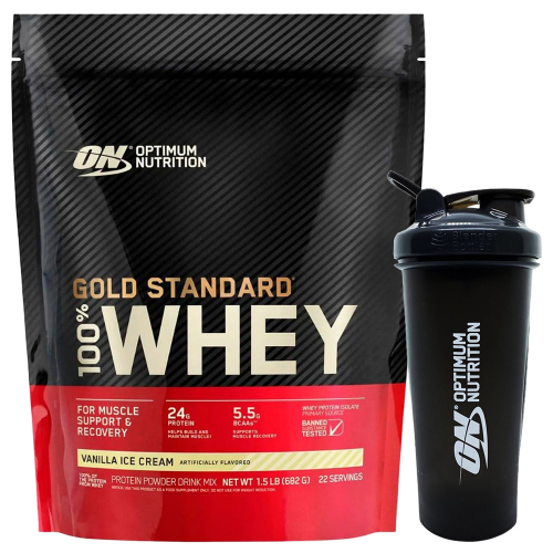 Combo Optimum Nutrition Gold Whey Protein Vainilla + Shaker