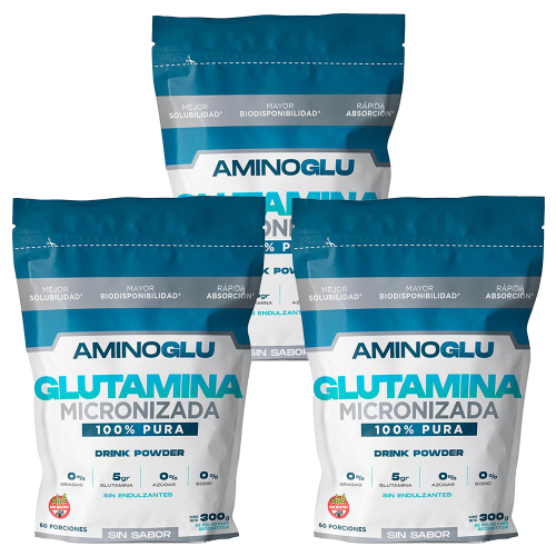 Pack 3 Aminoglu Glutamina Micronizada Polvo